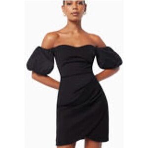 elliatt deene black off the shoulder puff sleeve ruched mini LBD dress XS new